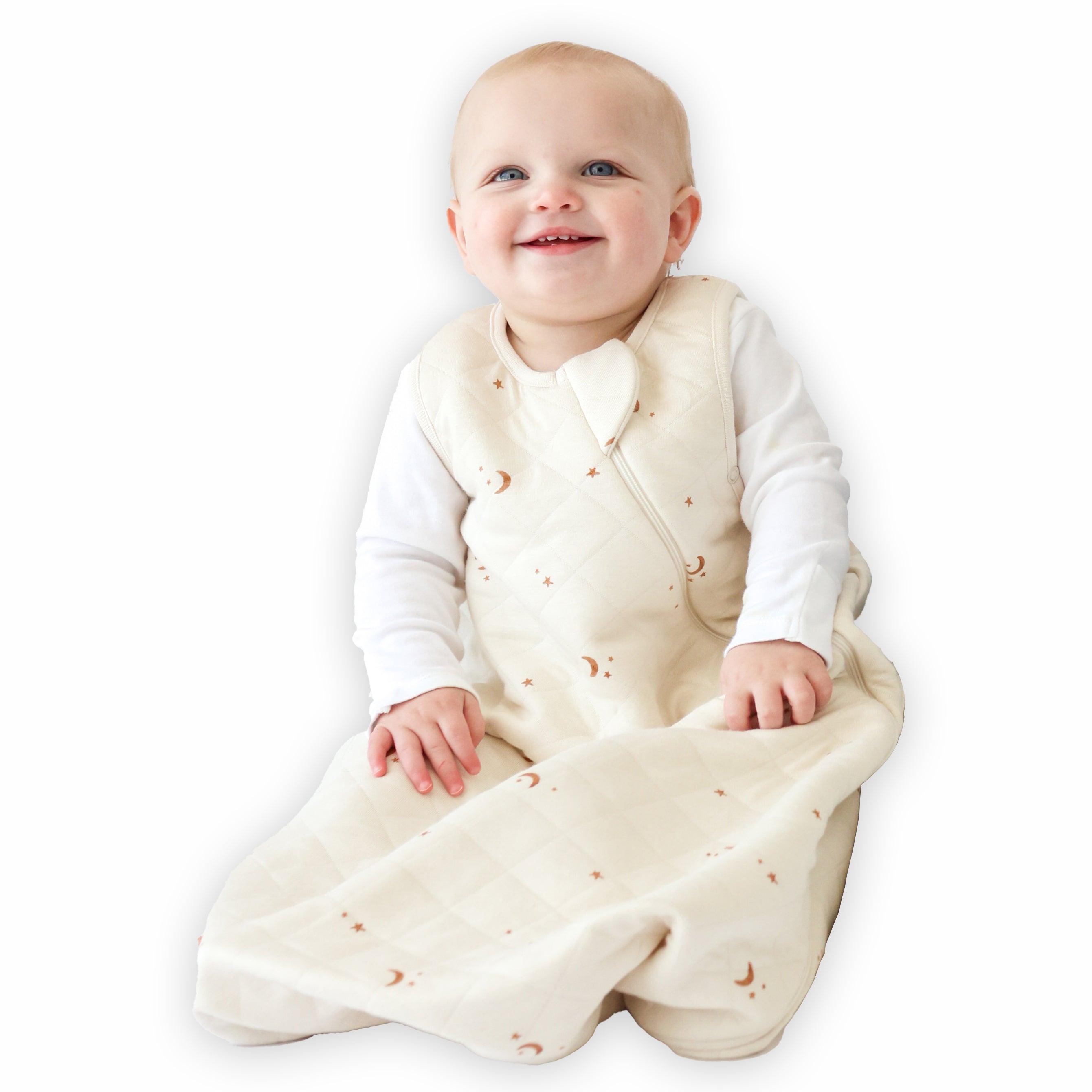 Baby wearing Sleep Sack Tealbee Dreambag Moons and Stars 1.2 TOG fits 6m to 24m