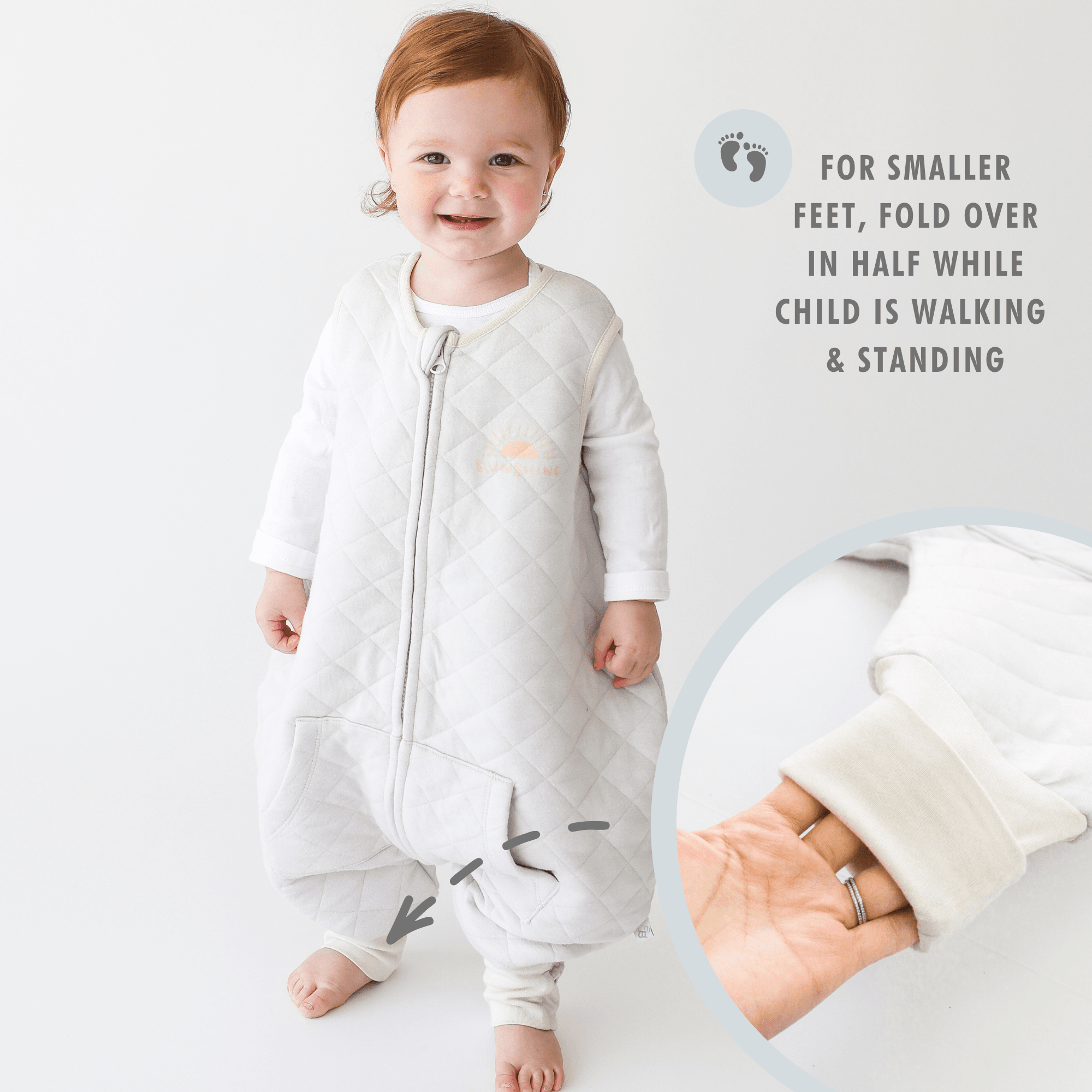 Tealbee Sunshine Dreamsuit Sleep Sack for toddlers - for small feet, fold over in half while child is walking and standing.