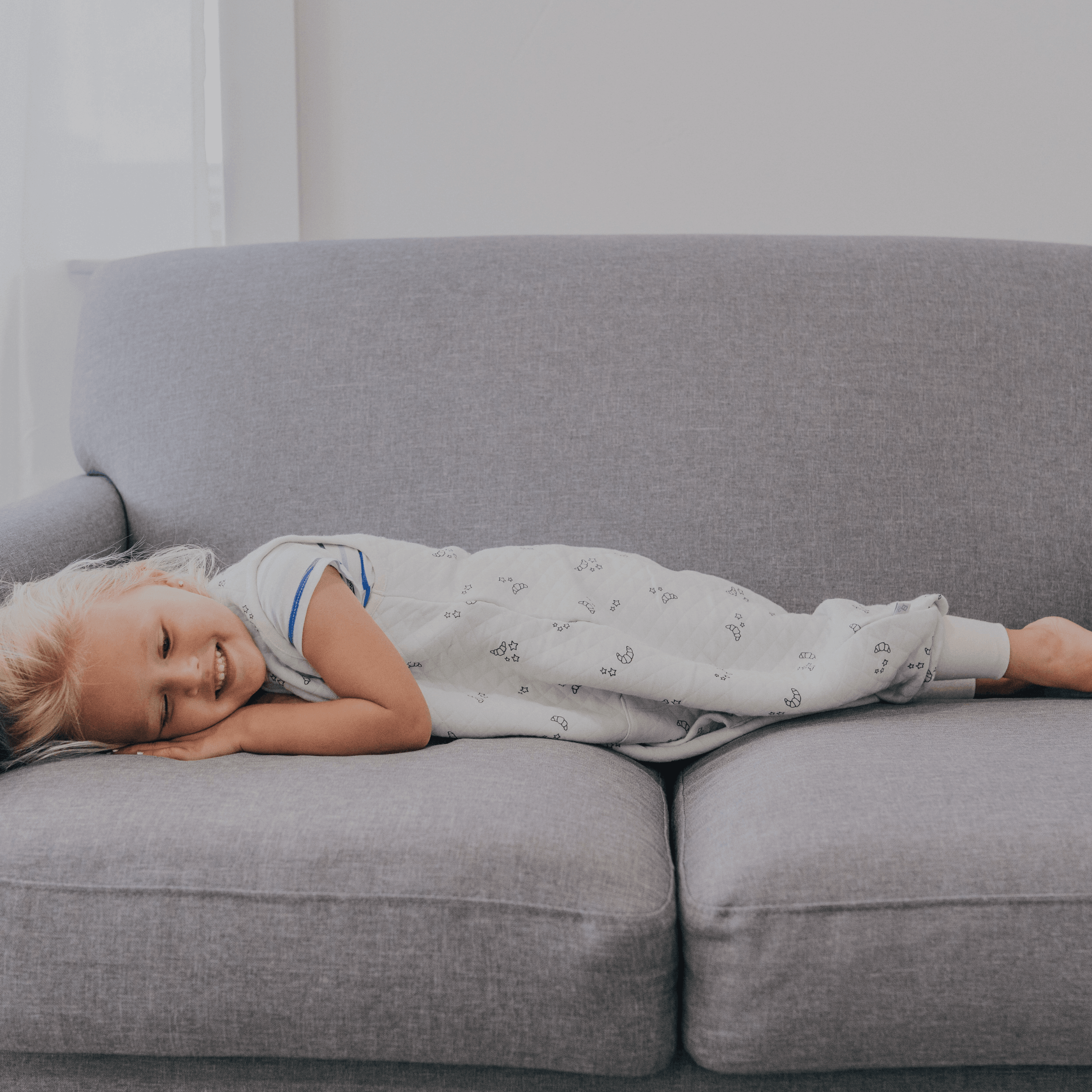 Toddler Nap on the Couch with Wearable Blanket - Tealbee Dreamsuit
