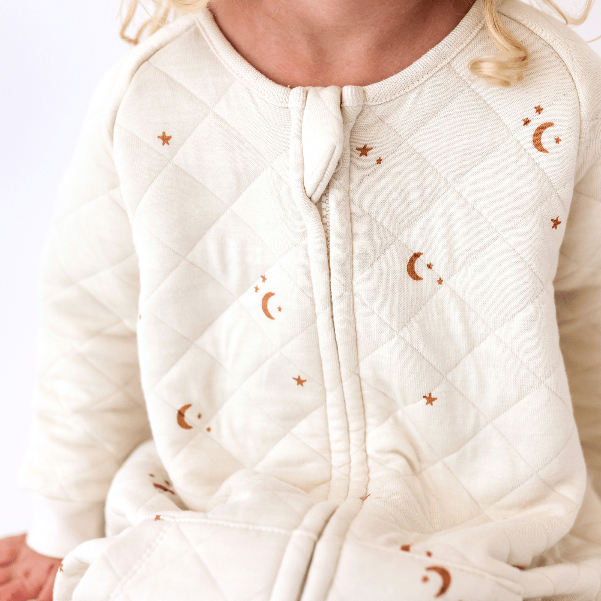 Close up view of Tealbee Dreamsie Moons and stars 1.2 TOG Sizes available from 12m to 4T