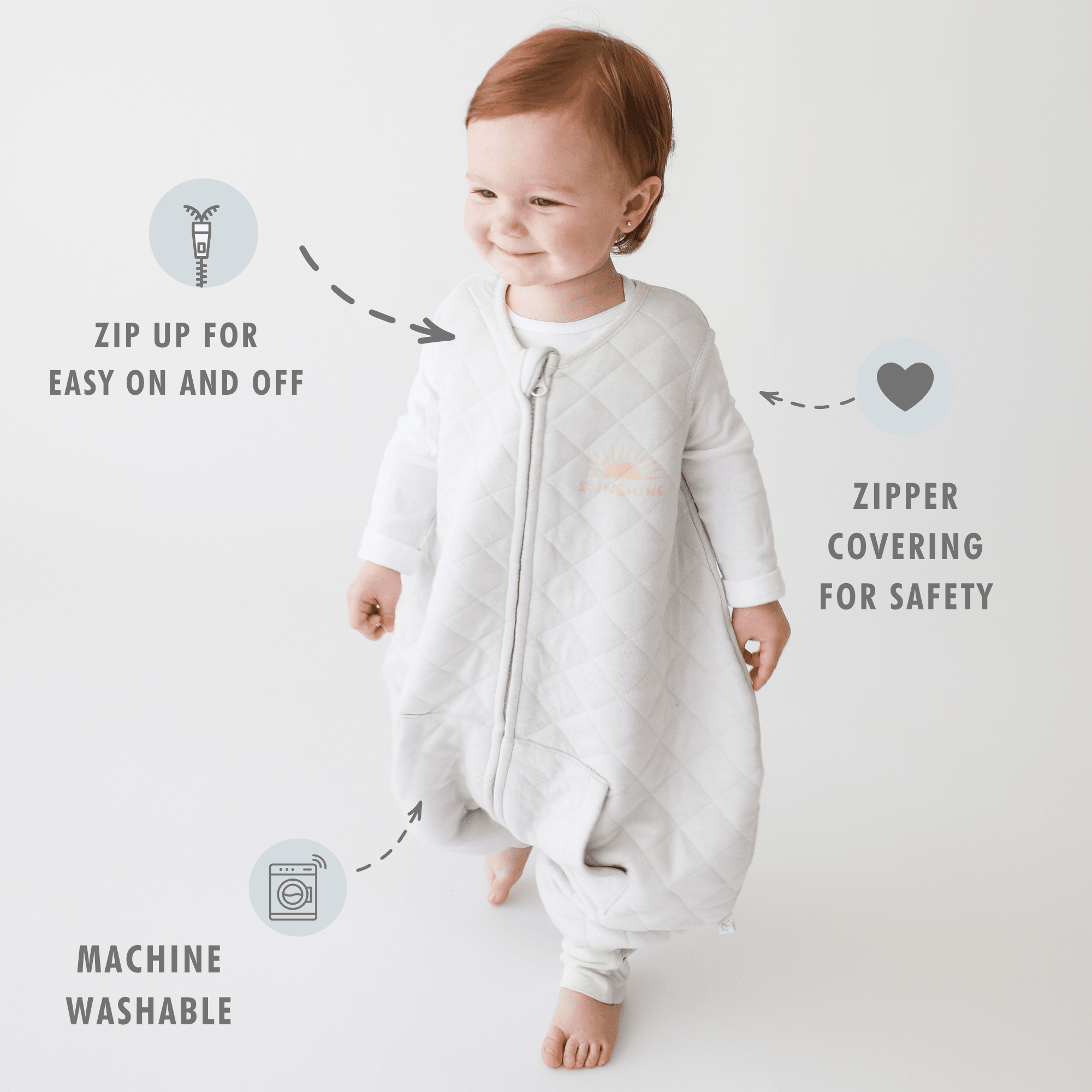 Tealbee Dreamsuit Sleep sack - zip up for easy on and off, zipper covering for safety, machine washable