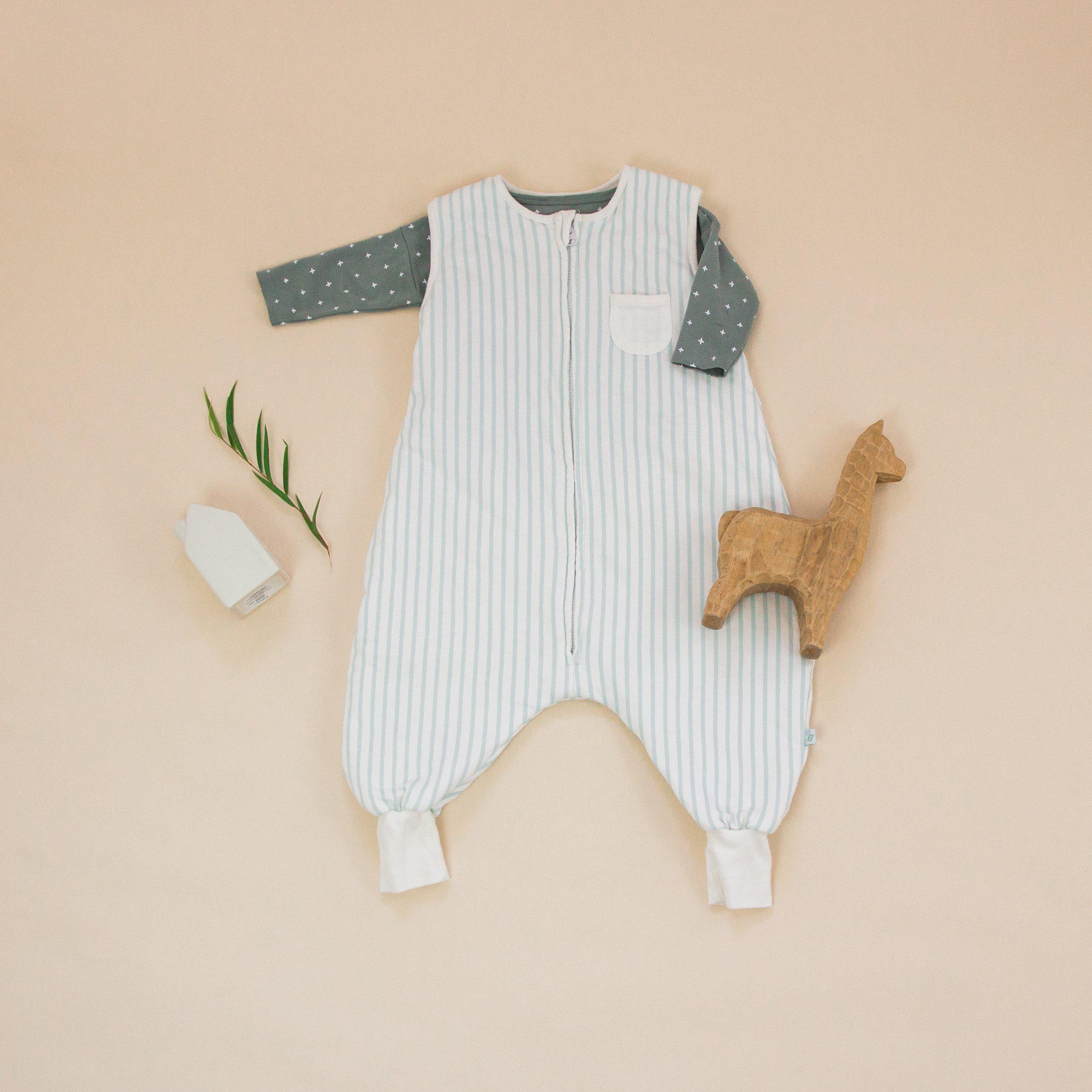 Striped Minty Green Dreamsuit - 1.5 TOG Toddler Sleep Sack With Legs - Tealbee