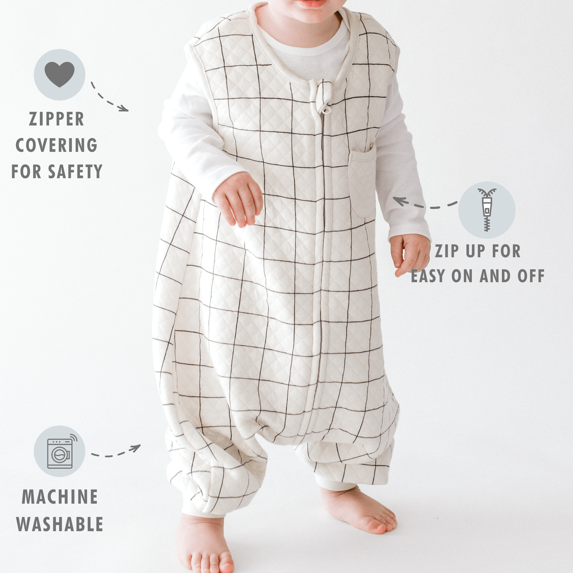 Tealbee Dreamsuit - zipper covering for safety, zip up for easy on and off, machine washable.